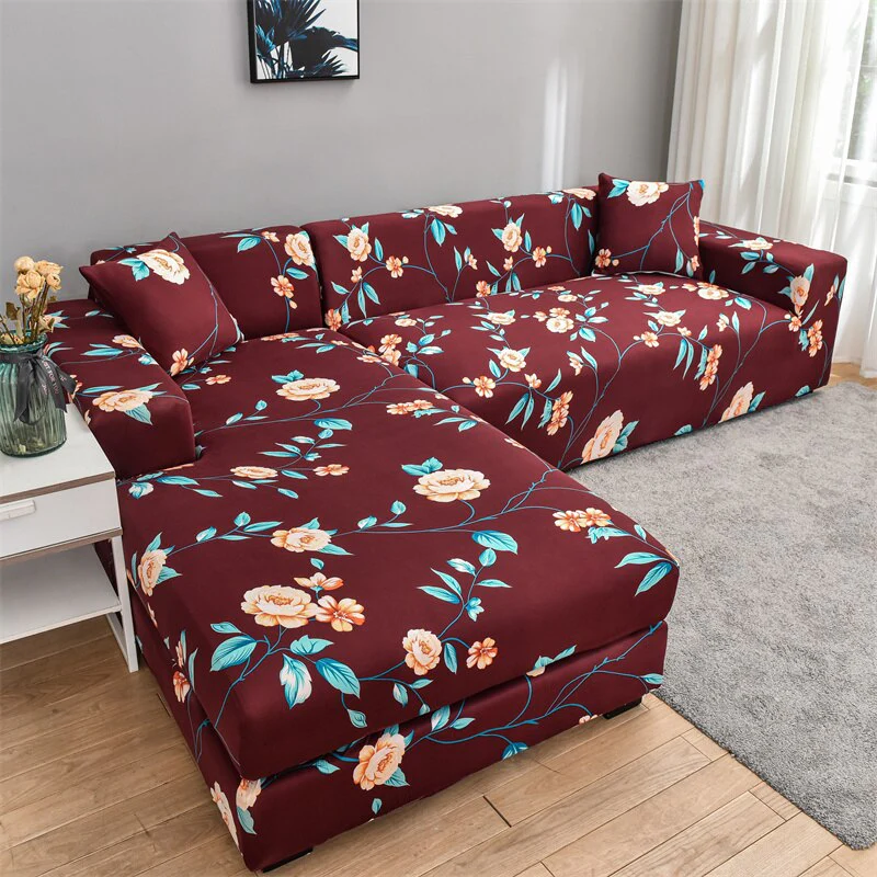 Square Printed L-shape Chaise Longue Slipcovers Sofa Covers for Living Room Sofa Protector Anti-dust Elastic Stretch Covers for Corner Sofa - Image 21