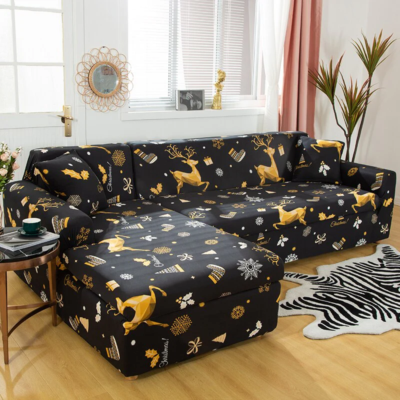 Square Printed L-shape Chaise Longue Slipcovers Sofa Covers for Living Room Sofa Protector Anti-dust Elastic Stretch Covers for Corner Sofa - Image 28