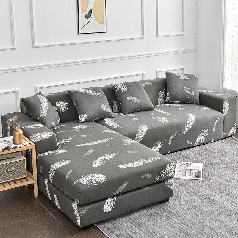 Square Printed L-shape Chaise Longue Slipcovers Sofa Covers for Living Room Sofa Protector Anti-dust Elastic Stretch Covers for Corner Sofa - Image 6