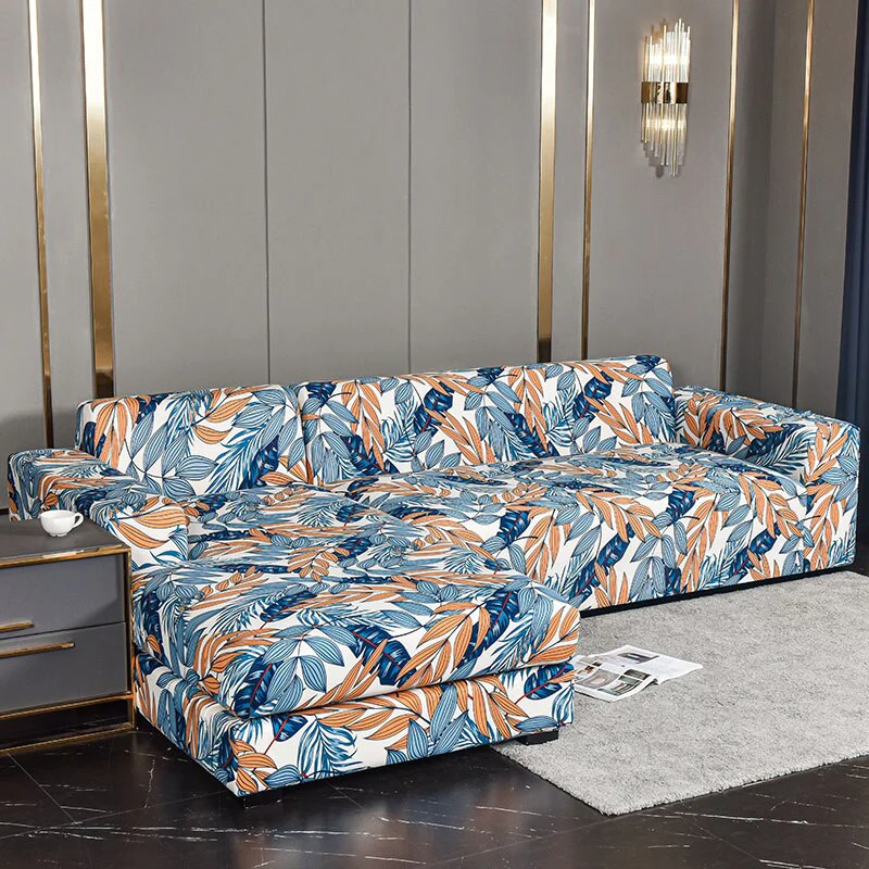 Square Printed L-shape Chaise Longue Slipcovers Sofa Covers for Living Room Sofa Protector Anti-dust Elastic Stretch Covers for Corner Sofa - Image 7