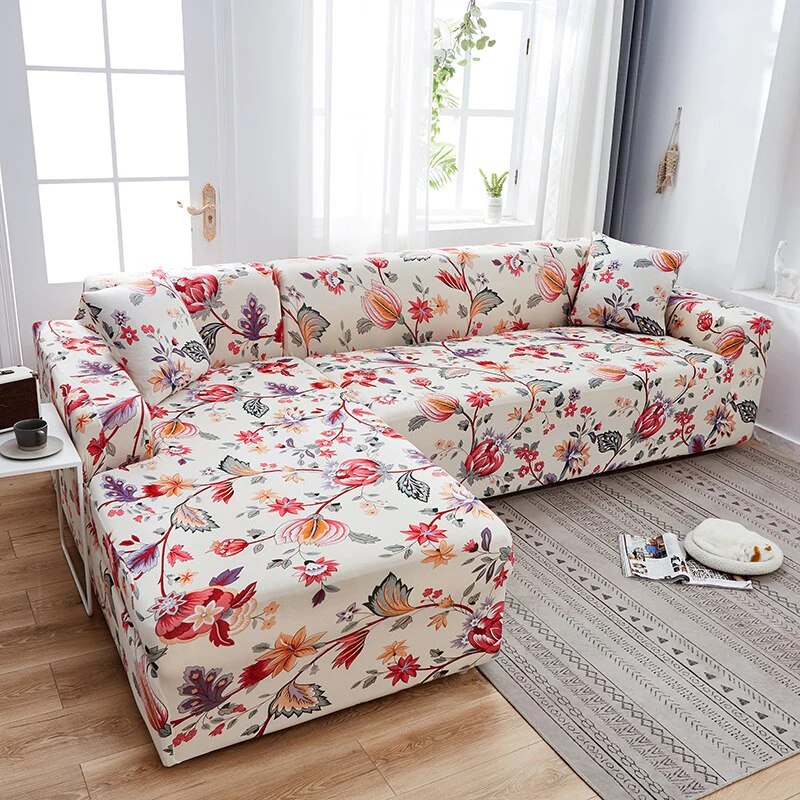 Square Printed L-shape Chaise Longue Slipcovers Sofa Covers for Living Room Sofa Protector Anti-dust Elastic Stretch Covers for Corner Sofa - Image 8