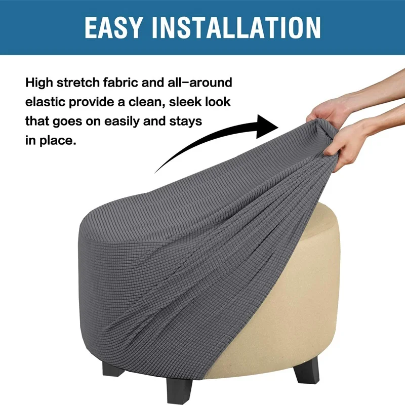 Strength Elastic Round Ottoman Cover All Inclusive Jacquard Footstool Protector Dustproof Round Stool Cover - Image 3