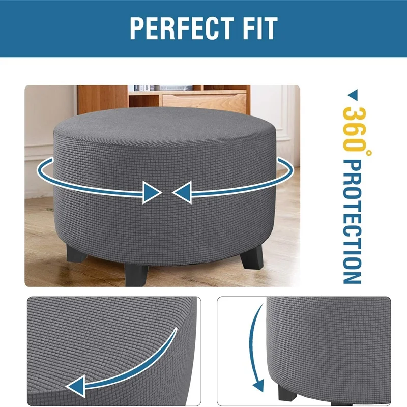 Strength Elastic Round Ottoman Cover All Inclusive Jacquard Footstool Protector Dustproof Round Stool Cover - Image 4