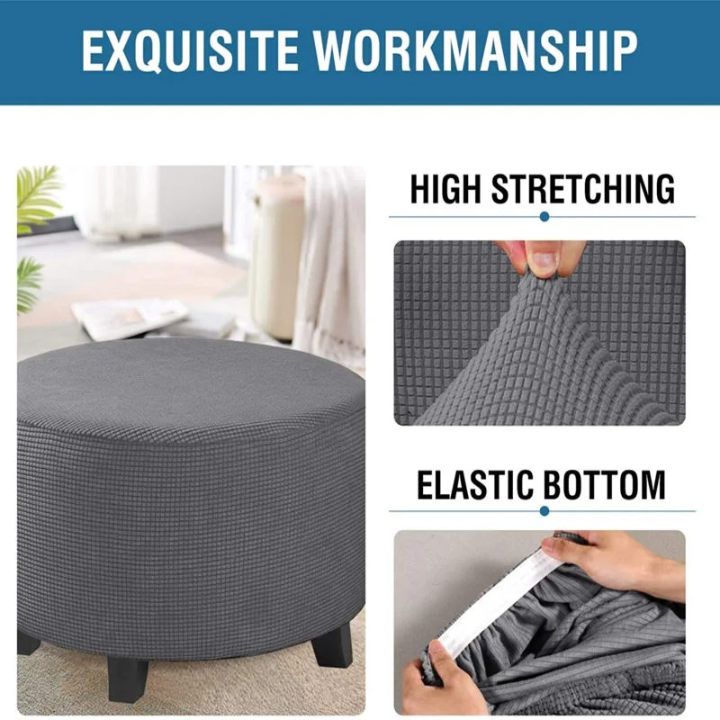 Strength Elastic Round Ottoman Cover All Inclusive Jacquard Footstool Protector Dustproof Round Stool Cover - Image 5