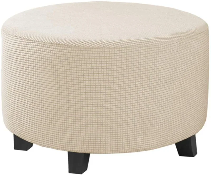 Strength Elastic Round Ottoman Cover All Inclusive Jacquard Footstool Protector Dustproof Round Stool Cover - Image 8