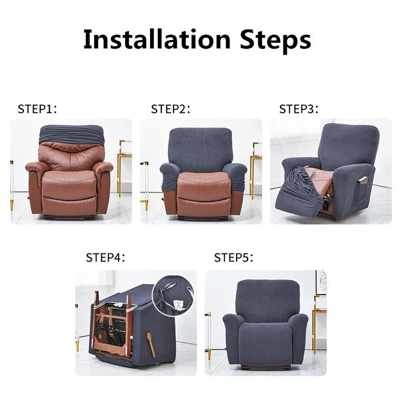 Stretch Recliner Sofa Covers Slipcovers Durable Soft High Stretch Jacquard Sofa Cover Polyester Fiber Solid Color For Rechiner Chair Cover - Image 4