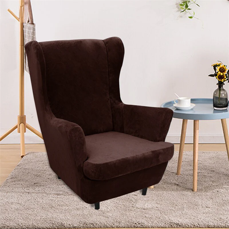 Super Soft Velvet Wing Chair Cover Stretch Armchair Covers Washable Removable Non Slip Sofa Slipcovers with Seat Cushion Cover - Image 16