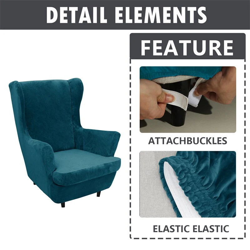 Super Soft Velvet Wing Chair Cover Stretch Armchair Covers Washable Removable Non Slip Sofa Slipcovers with Seat Cushion Cover - Image 3