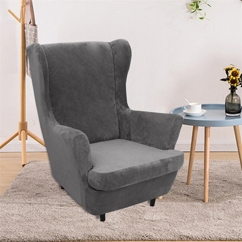 Super Soft Velvet Wing Chair Cover Stretch Armchair Covers Washable Removable Non Slip Sofa Slipcovers with Seat Cushion Cover - Image 4