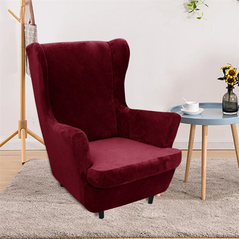 Super Soft Velvet Wing Chair Cover Stretch Armchair Covers Washable Removable Non Slip Sofa Slipcovers with Seat Cushion Cover - Image 8