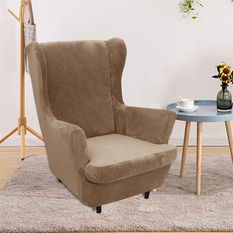 Super Soft Velvet Wing Chair Cover Stretch Armchair Covers Washable Removable Non Slip Sofa Slipcovers with Seat Cushion Cover - Image 9