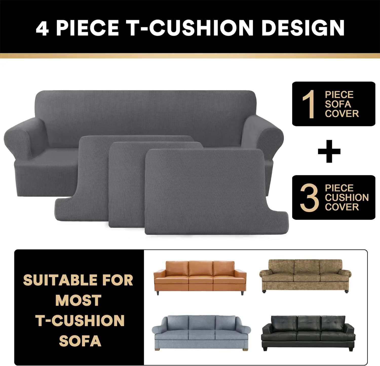 T Cushion Sofa Slipcover Sofa Covers for T Cushion Sofa Soft Couch Slip Covers Furniture Covers with Cushion Shape Seat Covers - Image 4