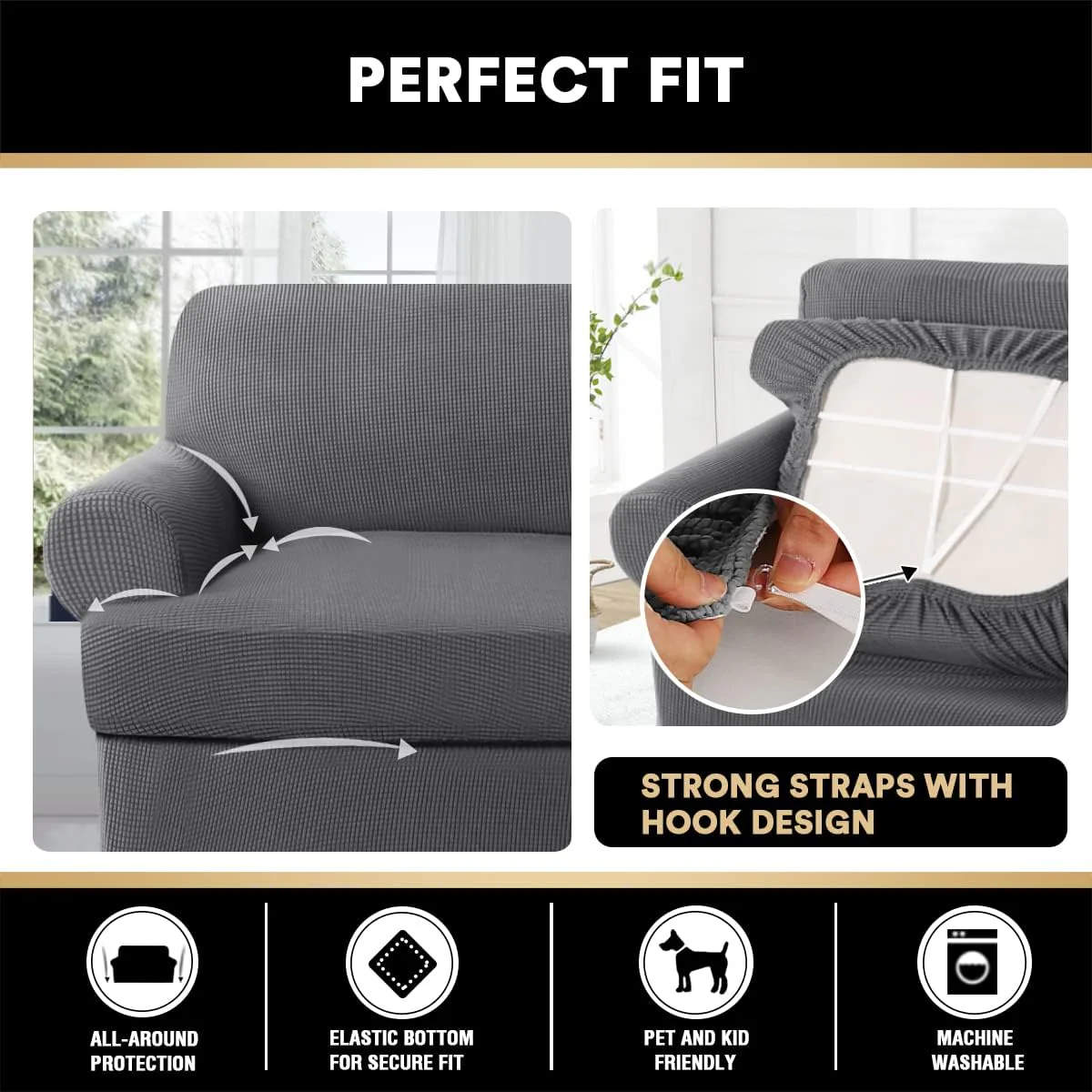 T Cushion Sofa Slipcover Sofa Covers for T Cushion Sofa Soft Couch Slip Covers Furniture Covers with Cushion Shape Seat Covers - Image 5