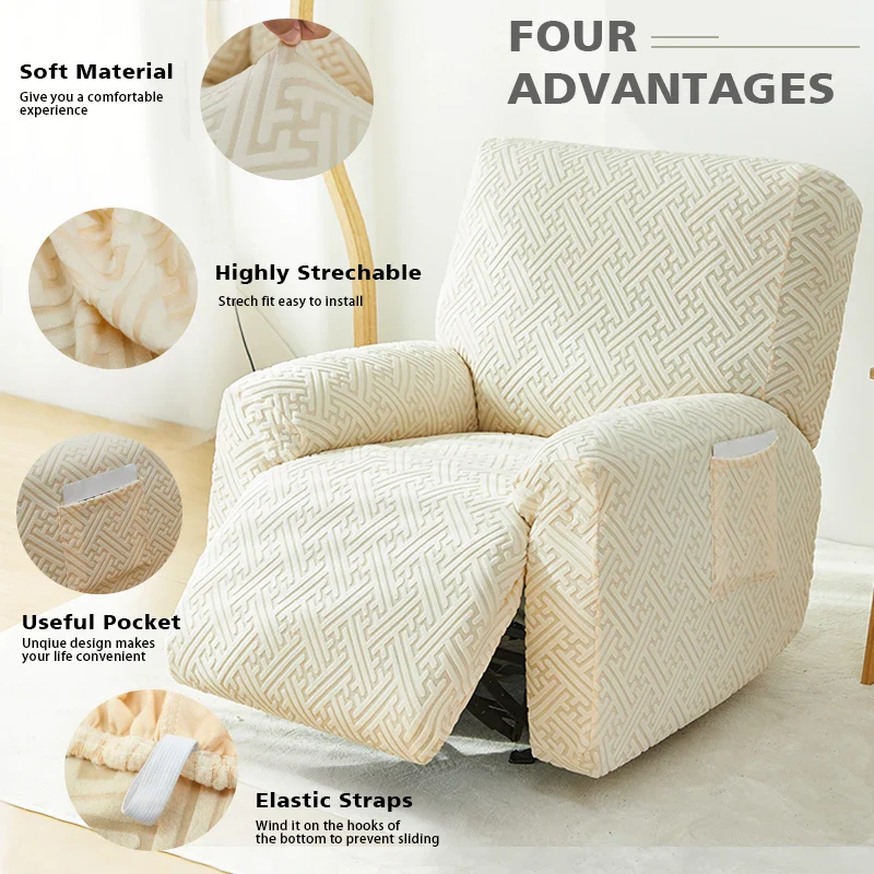 Thicken Recliner Chair Covers Stretch Jacquard Single Armchair Lazy Boy Sofa Relax Functional Sofa Slipcover Non-Slip 4 Pieces/set - Image 3