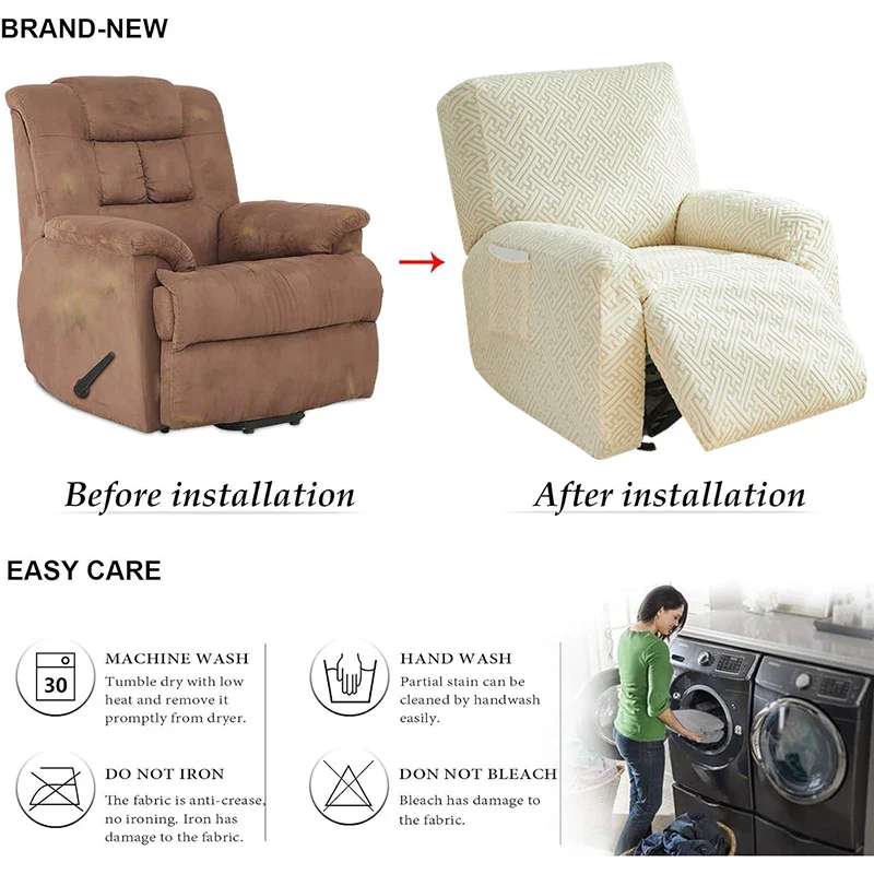 Thicken Recliner Chair Covers Stretch Jacquard Single Armchair Lazy Boy Sofa Relax Functional Sofa Slipcover Non-Slip 4 Pieces/set - Image 4