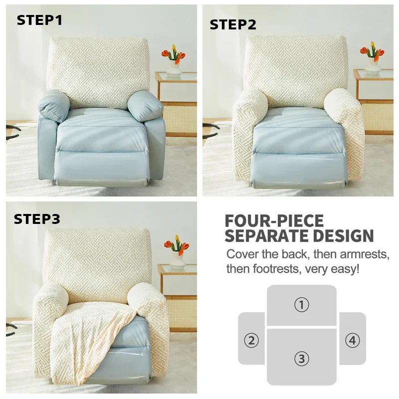 Thicken Recliner Chair Covers Stretch Jacquard Single Armchair Lazy Boy Sofa Relax Functional Sofa Slipcover Non-Slip 4 Pieces/set - Image 6