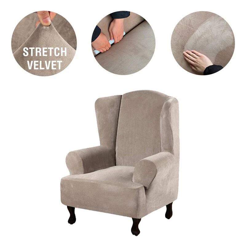 Velvet Elastic Wing Armchair Slipcover Velvet Plush Wing Back Chair Sofa Cover Plush Stretch Washable Removeble Furniture Protector - Image 11