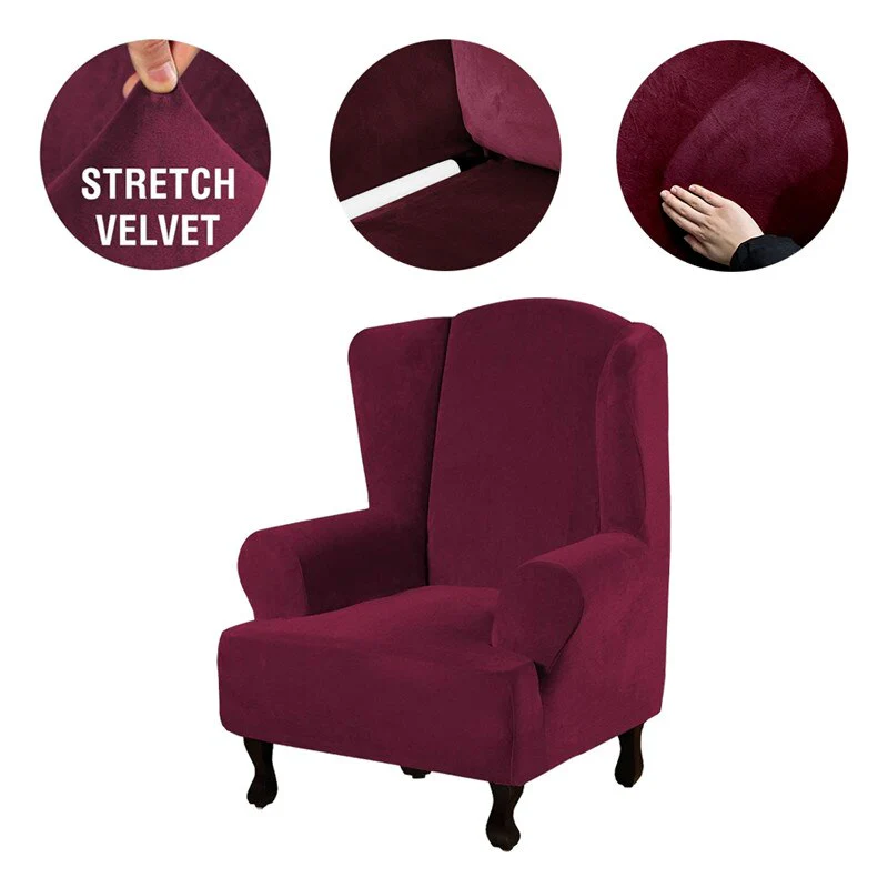 Velvet Elastic Wing Armchair Slipcover Velvet Plush Wing Back Chair Sofa Cover Plush Stretch Washable Removeble Furniture Protector - Image 12