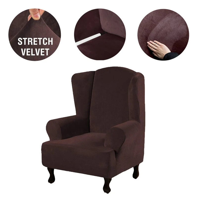 Velvet Elastic Wing Armchair Slipcover Velvet Plush Wing Back Chair Sofa Cover Plush Stretch Washable Removeble Furniture Protector - Image 13
