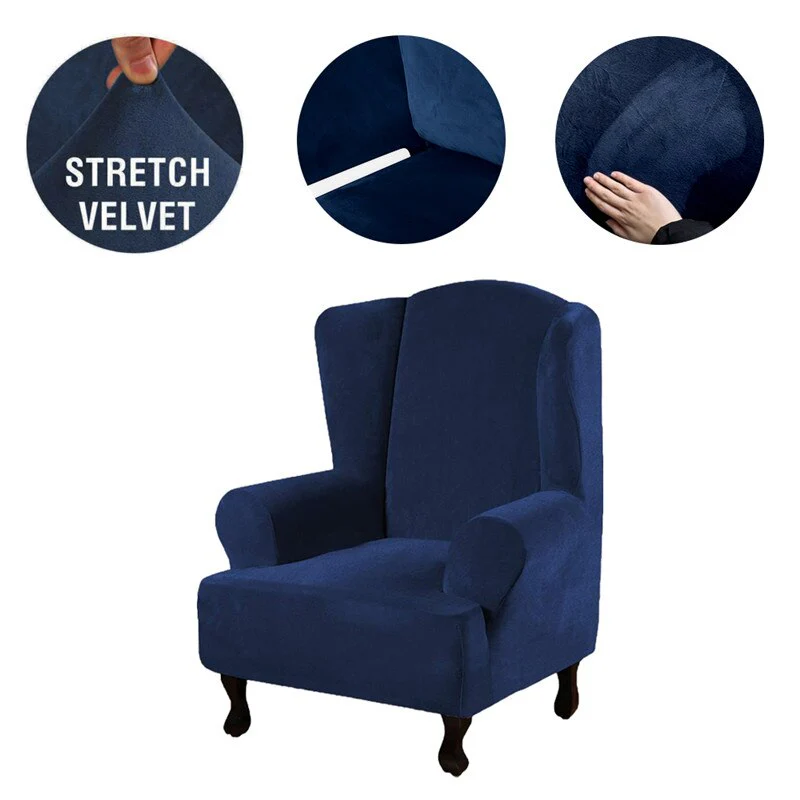 Velvet Elastic Wing Armchair Slipcover Velvet Plush Wing Back Chair Sofa Cover Plush Stretch Washable Removeble Furniture Protector - Image 15