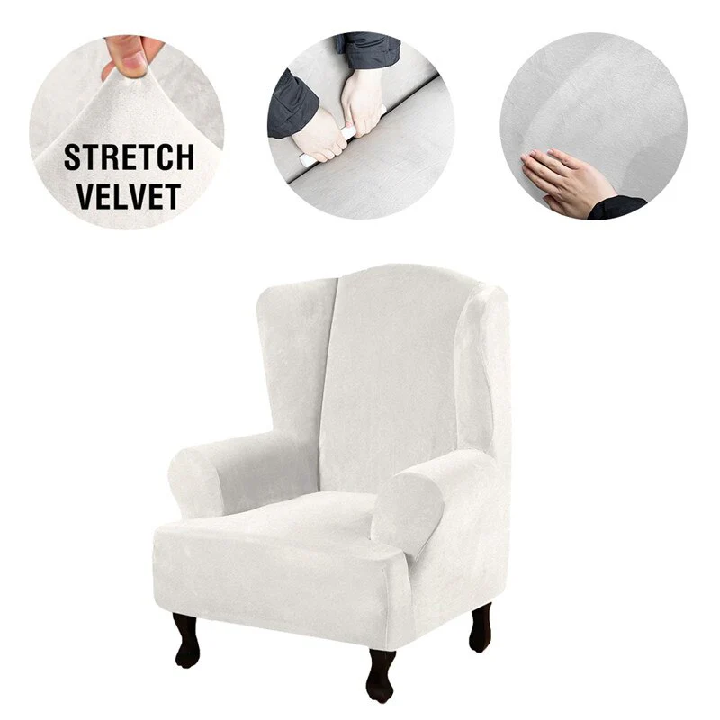 Velvet Elastic Wing Armchair Slipcover Velvet Plush Wing Back Chair Sofa Cover Plush Stretch Washable Removeble Furniture Protector - Image 7