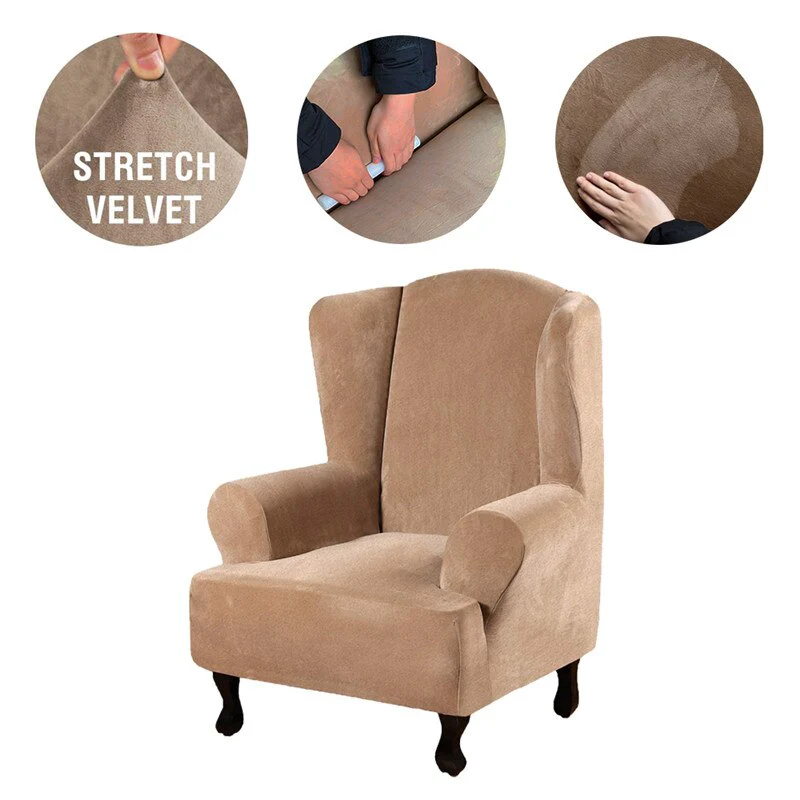 Velvet Elastic Wing Armchair Slipcover Velvet Plush Wing Back Chair Sofa Cover Plush Stretch Washable Removeble Furniture Protector - Image 8