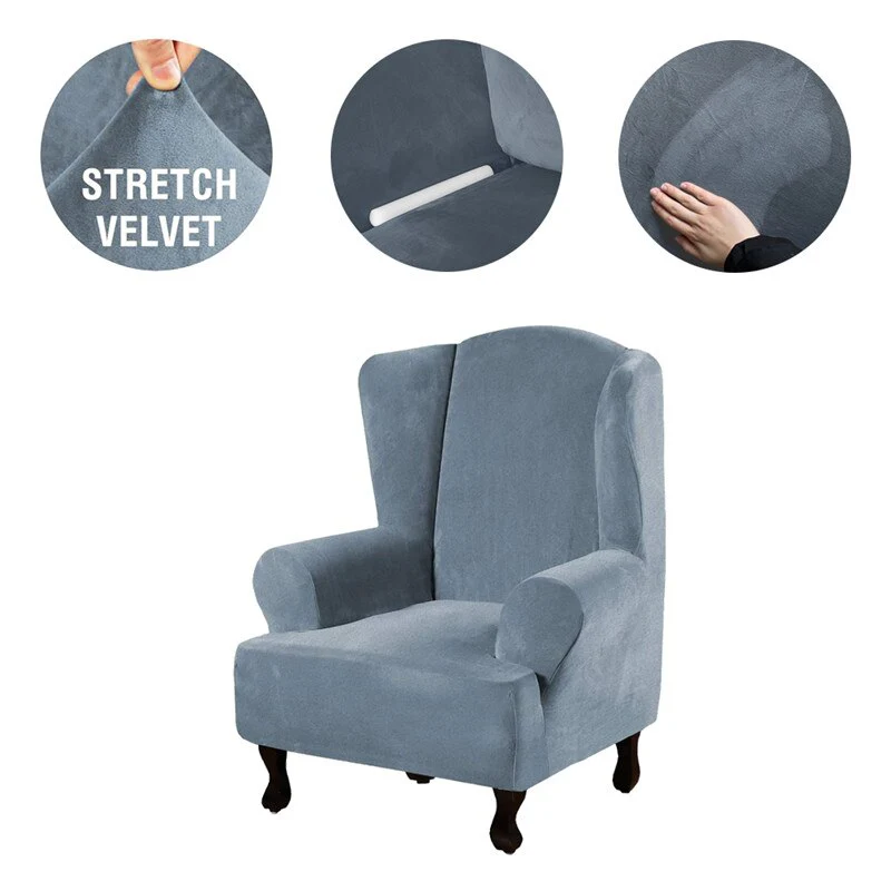 Velvet Elastic Wing Armchair Slipcover Velvet Plush Wing Back Chair Sofa Cover Plush Stretch Washable Removeble Furniture Protector - Image 9