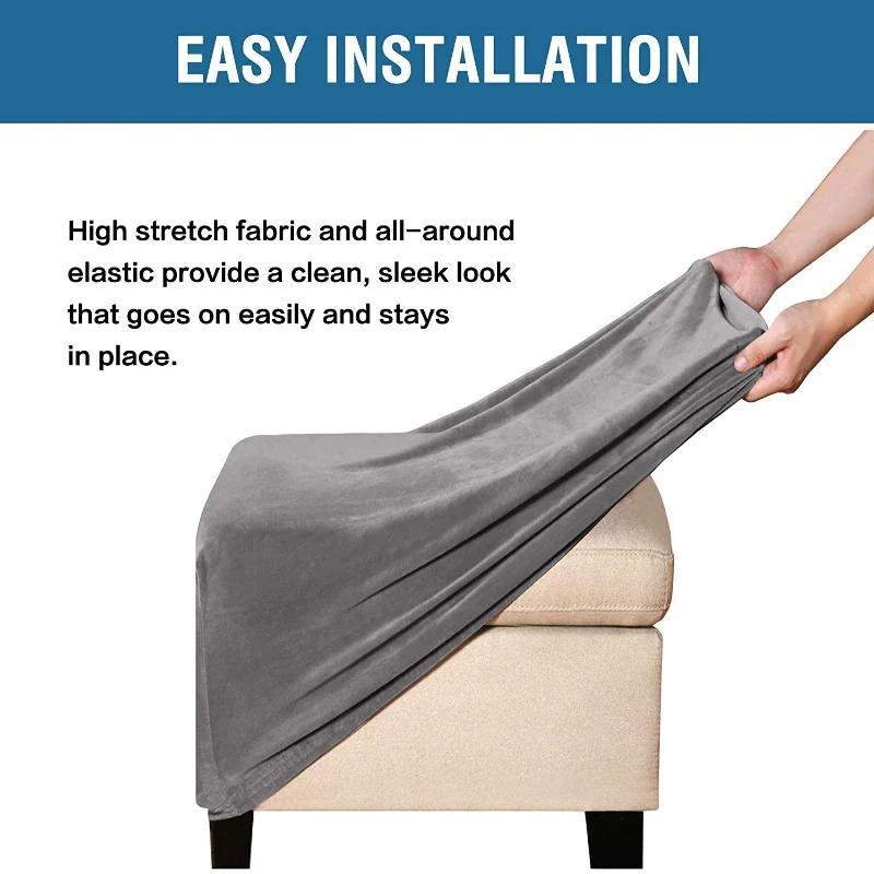 Velvet Fabric Square Ottoman Covers Stretch Footstool Covers Bench Storage Stool Cover Washable Furniture Protector Covers - Image 4