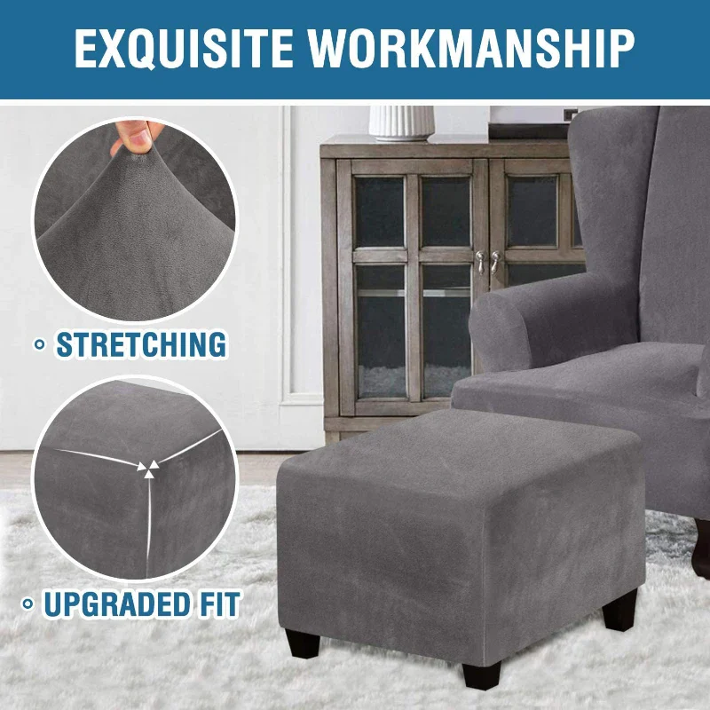 Velvet Fabric Square Ottoman Covers Stretch Footstool Covers Bench Storage Stool Cover Washable Furniture Protector Covers - Image 5