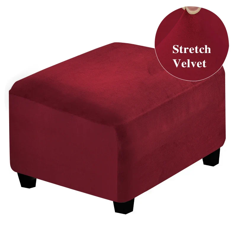 Velvet Fabric Square Ottoman Covers Stretch Footstool Covers Bench Storage Stool Cover Washable Furniture Protector Covers - Image 9