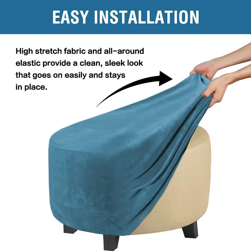 Velvet Stool Cover Round Footrest Cover Super Soft All-inclusive Ottoman Stool Chair Seat Slipcover Living Room Bedroom - Image 4