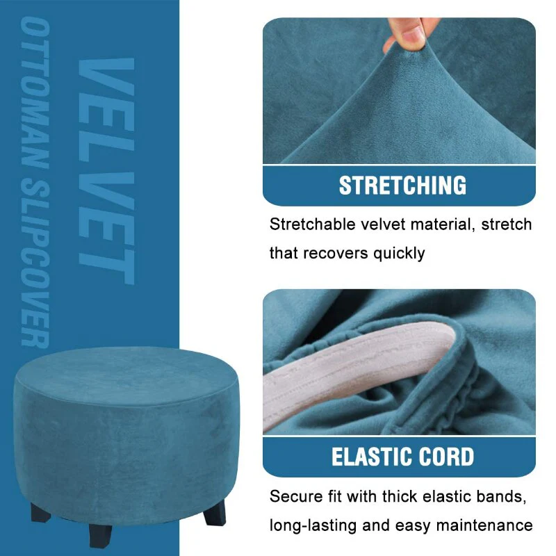 Velvet Stool Cover Round Footrest Cover Super Soft All-inclusive Ottoman Stool Chair Seat Slipcover Living Room Bedroom - Image 5