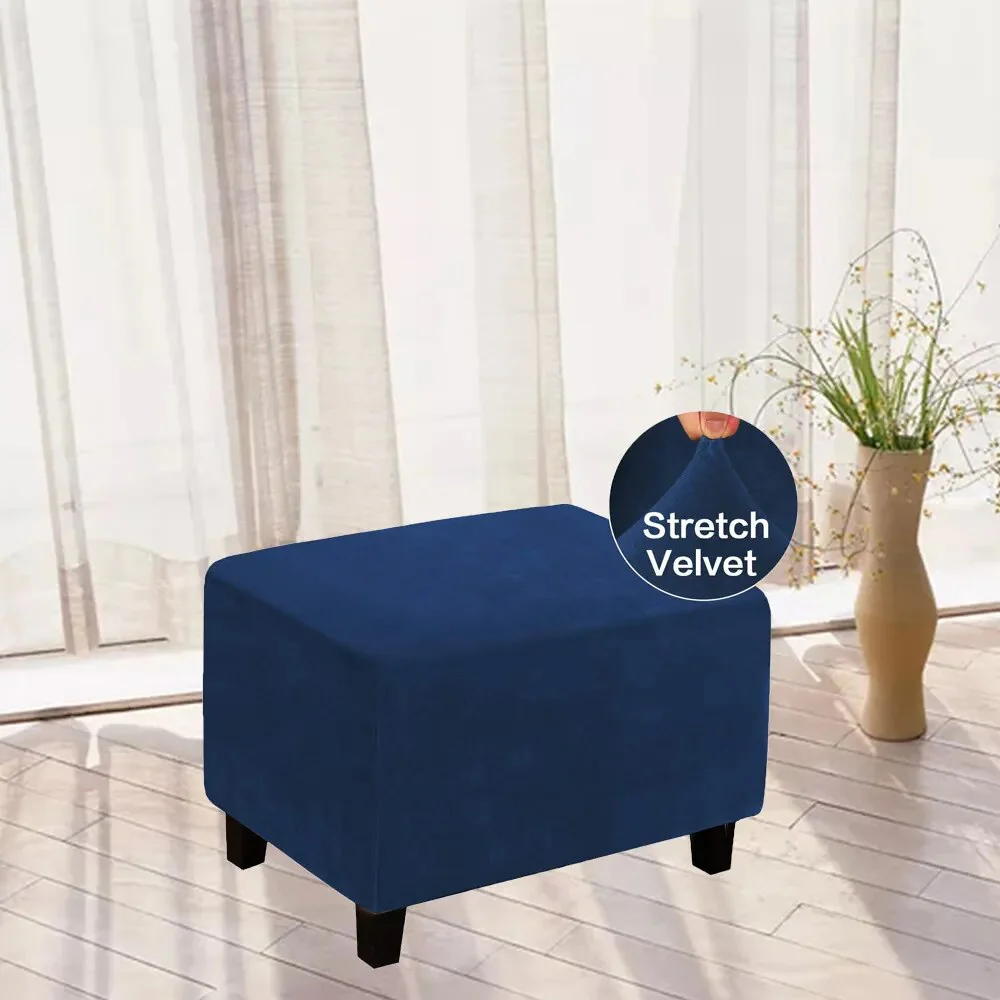 Velvet Rectangle Ottoman Stool Cover Elastic Square Footstool Covers Sofa Slipcover Footrest Chair Covers Furniture Protector Covers - Image 10