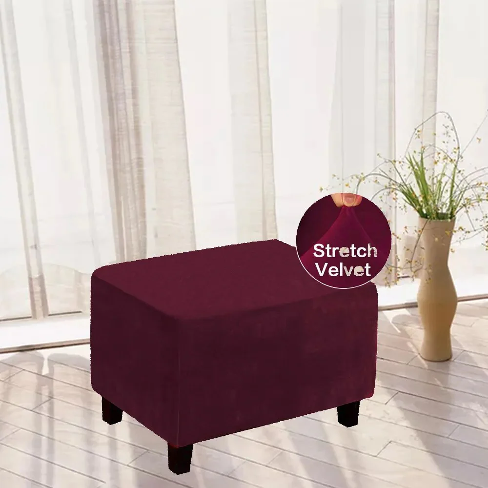 Velvet Rectangle Ottoman Stool Cover Elastic Square Footstool Covers Sofa Slipcover Footrest Chair Covers Furniture Protector Covers - Image 11
