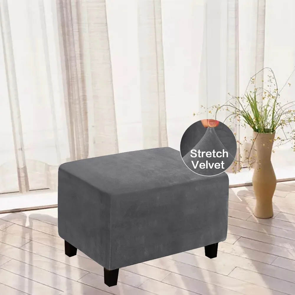 Velvet Rectangle Ottoman Stool Cover Elastic Square Footstool Covers Sofa Slipcover Footrest Chair Covers Furniture Protector Covers - Image 13