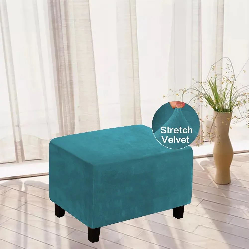 Velvet Rectangle Ottoman Stool Cover Elastic Square Footstool Covers Sofa Slipcover Footrest Chair Covers Furniture Protector Covers - Image 14