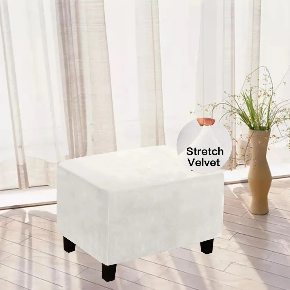 Velvet Rectangle Ottoman Stool Cover Elastic Square Footstool Covers Sofa Slipcover Footrest Chair Covers Furniture Protector Covers - Image 15