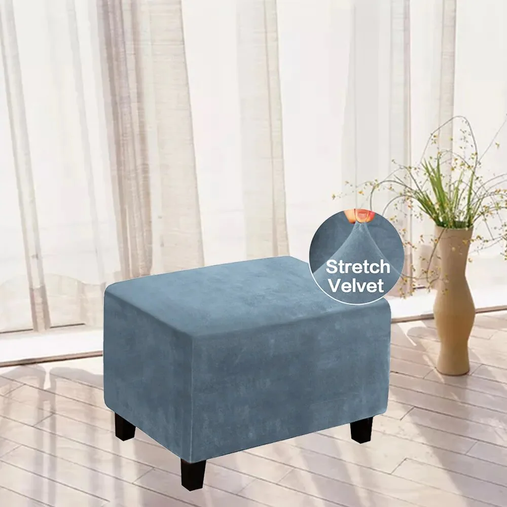 Velvet Rectangle Ottoman Stool Cover Elastic Square Footstool Covers Sofa Slipcover Footrest Chair Covers Furniture Protector Covers - Image 16