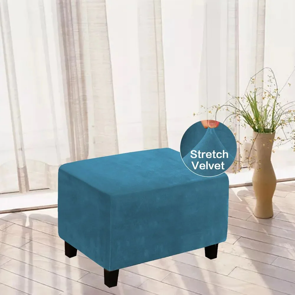 Velvet Rectangle Ottoman Stool Cover Elastic Square Footstool Covers Sofa Slipcover Footrest Chair Covers Furniture Protector Covers - Image 7
