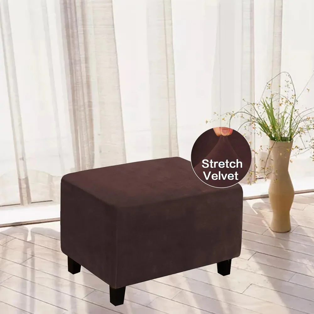 Velvet Rectangle Ottoman Stool Cover Elastic Square Footstool Covers Sofa Slipcover Footrest Chair Covers Furniture Protector Covers - Image 8