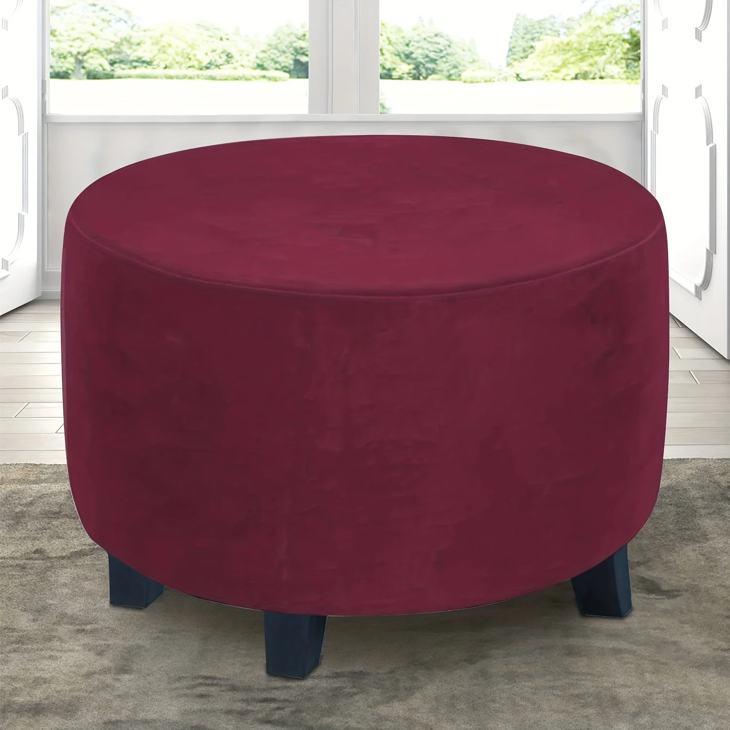 Velvet Round Ottoman Slipcover Thickened All-inclusive Round Stool Cover Simple Household Sofa Footrest Stool Cover Stretch And Soft Cover - Image 10