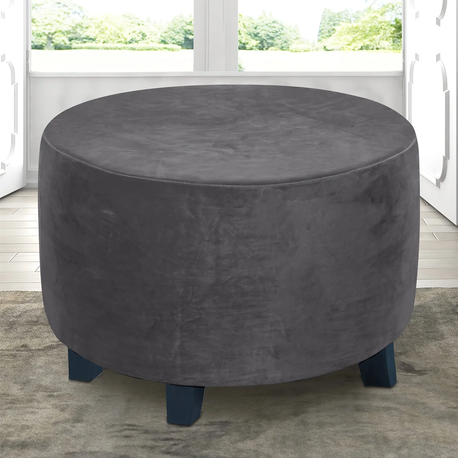 Velvet Round Ottoman Slipcover Thickened All-inclusive Round Stool Cover Simple Household Sofa Footrest Stool Cover Stretch And Soft Cover - Image 12