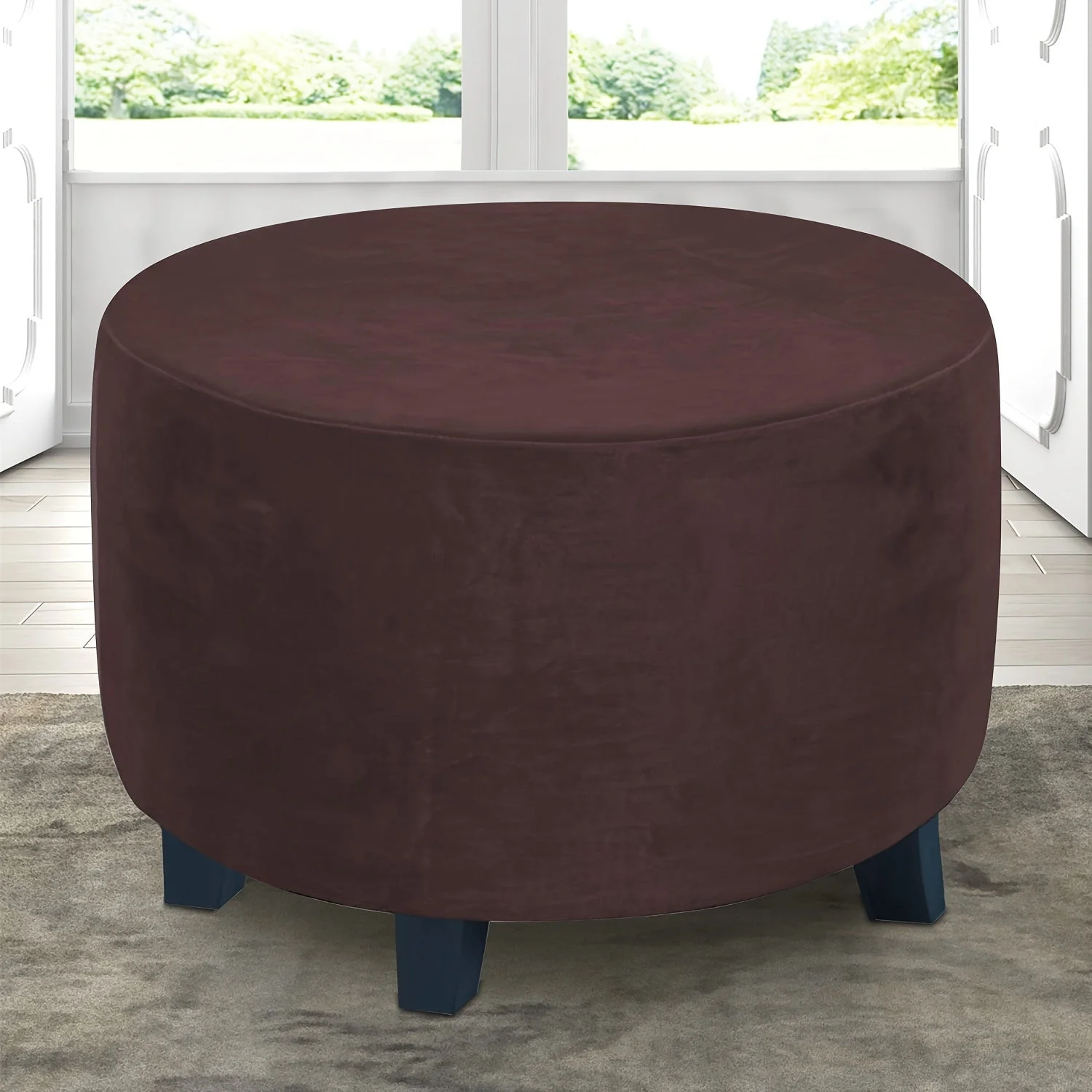 Velvet Round Ottoman Slipcover Thickened All-inclusive Round Stool Cover Simple Household Sofa Footrest Stool Cover Stretch And Soft Cover - Image 3