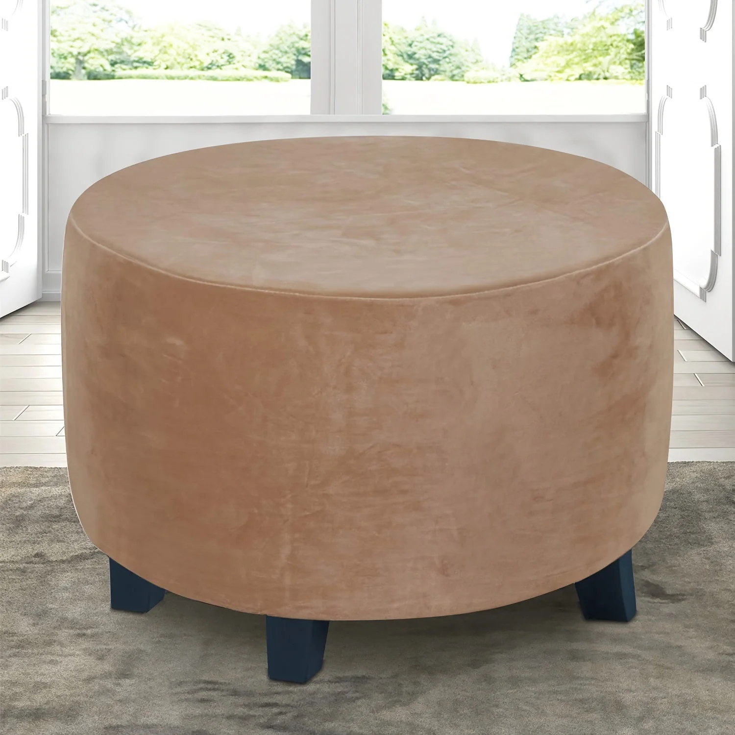 Velvet Round Ottoman Slipcover Thickened All-inclusive Round Stool Cover Simple Household Sofa Footrest Stool Cover Stretch And Soft Cover - Image 8