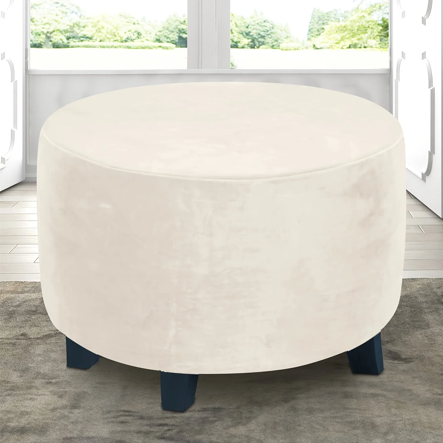 Velvet Round Ottoman Slipcover Thickened All-inclusive Round Stool Cover Simple Household Sofa Footrest Stool Cover Stretch And Soft Cover - Image 9