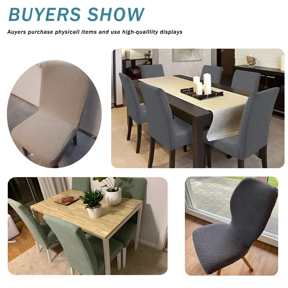Waterproof Dining Chair Covers Jacquard Solid Chair Slipcover Hotel Banquet Home Kitchen Stretch Spandex Chair Case - Image 4