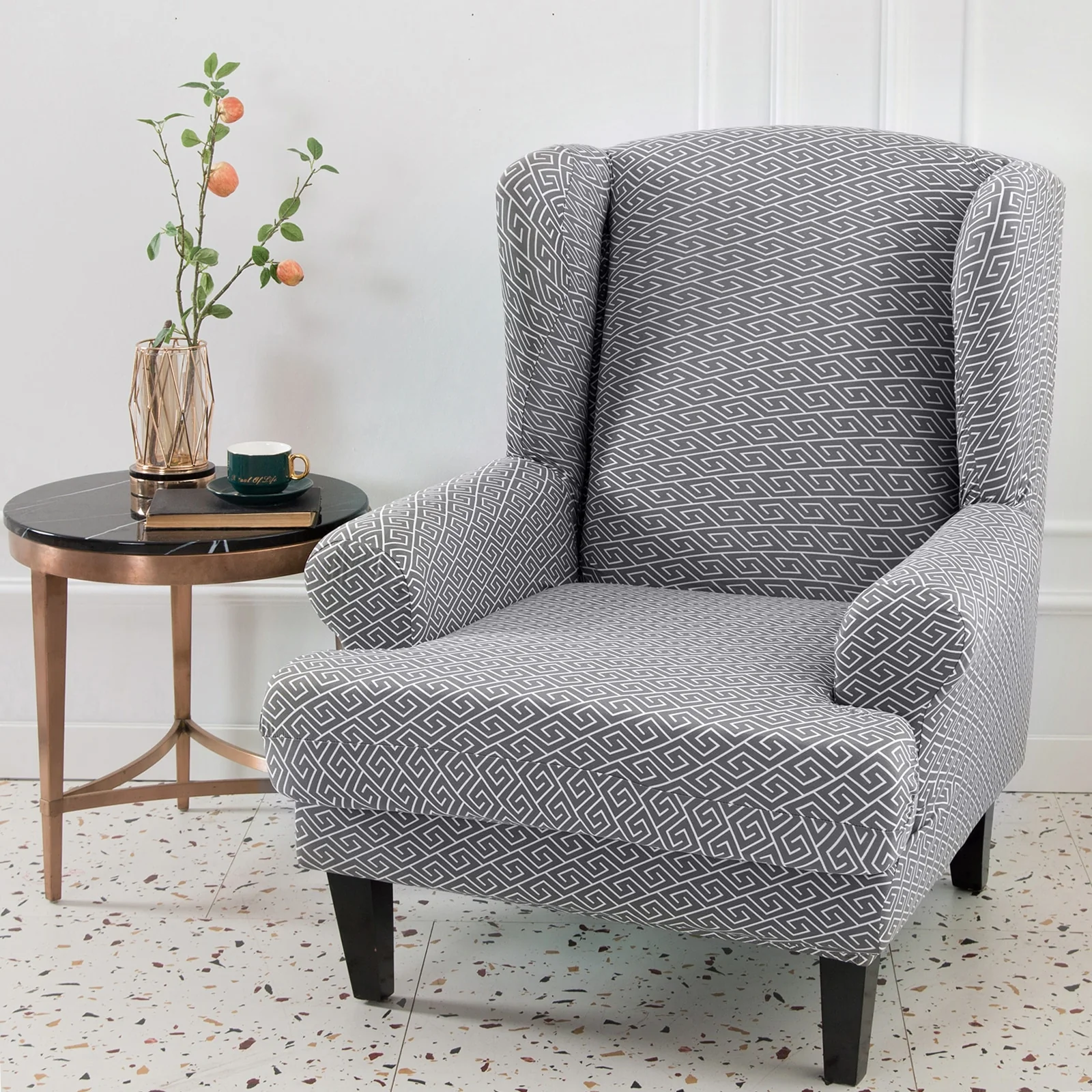 Waterproof Sloping Arm King Back Chair Cover Elastic Armchair Wingback Wing Sofa Back Chair Cover Stretch Protector Wing Back Chair Covers - Image 13