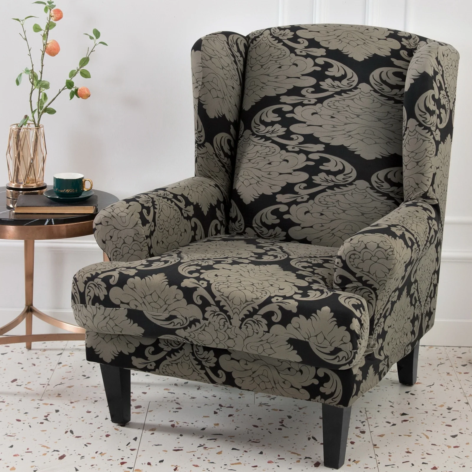 Waterproof Sloping Arm King Back Chair Cover Elastic Armchair Wingback Wing Sofa Back Chair Cover Stretch Protector Wing Back Chair Covers - Image 15