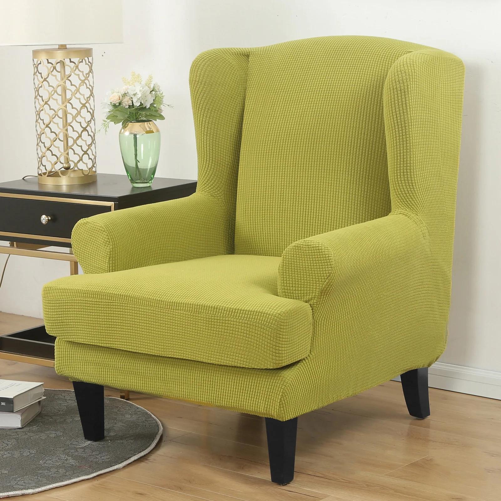 Waterproof Sloping Arm King Back Chair Cover Elastic Armchair Wingback Wing Sofa Back Chair Cover Stretch Protector Wing Back Chair Covers - Image 29