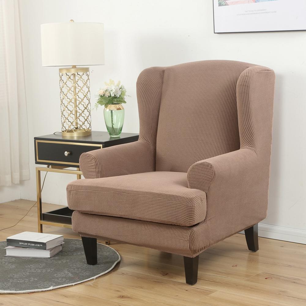 Wing Back Chair Cover Jacquard Spandex Stretch Slipcovers for Office Chairs Stylish 2 Piece Set with Elastic Band Wing Chair Cover - Image 20